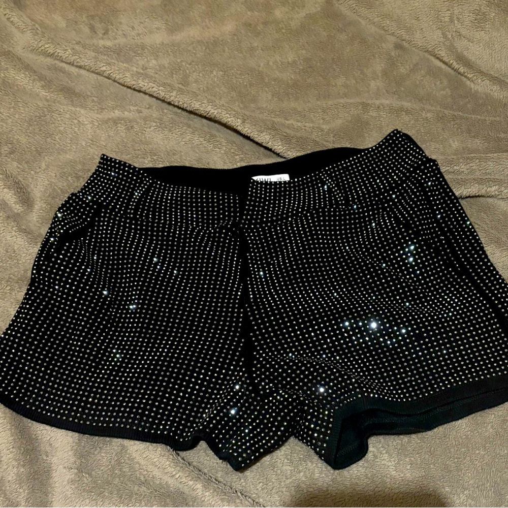 Black Rhinestone Embellished Women's Shorts